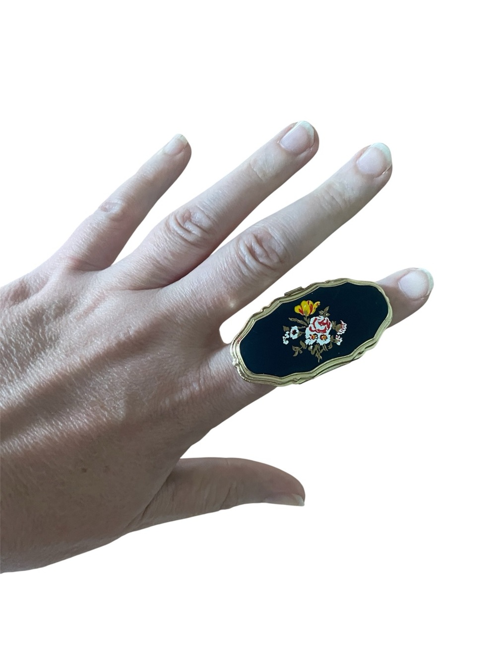 Vintage Floral lipstick ring with mirror gold colours